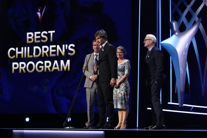 Joe Brumm accepts the Australian Academy of Cinema and Television Arts Award for Best Children’s Programme in 2019 