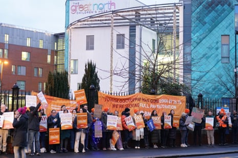 Junior doctors on a picket line outside the Royal Victoria Infirmary in Newcastle this morning.