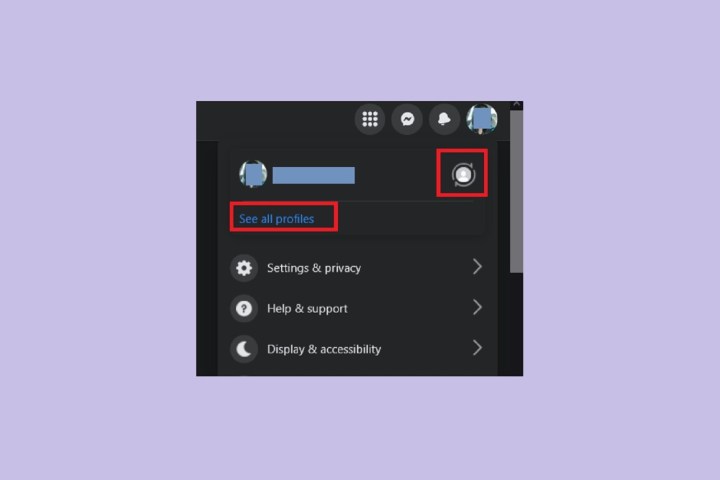 Facebook profile switching options on the Facebook desktop website.
