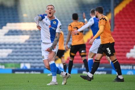 Sammie Szmodics celebrates after scoring Blackburn Rovers’ equaliser against Cambridge United.