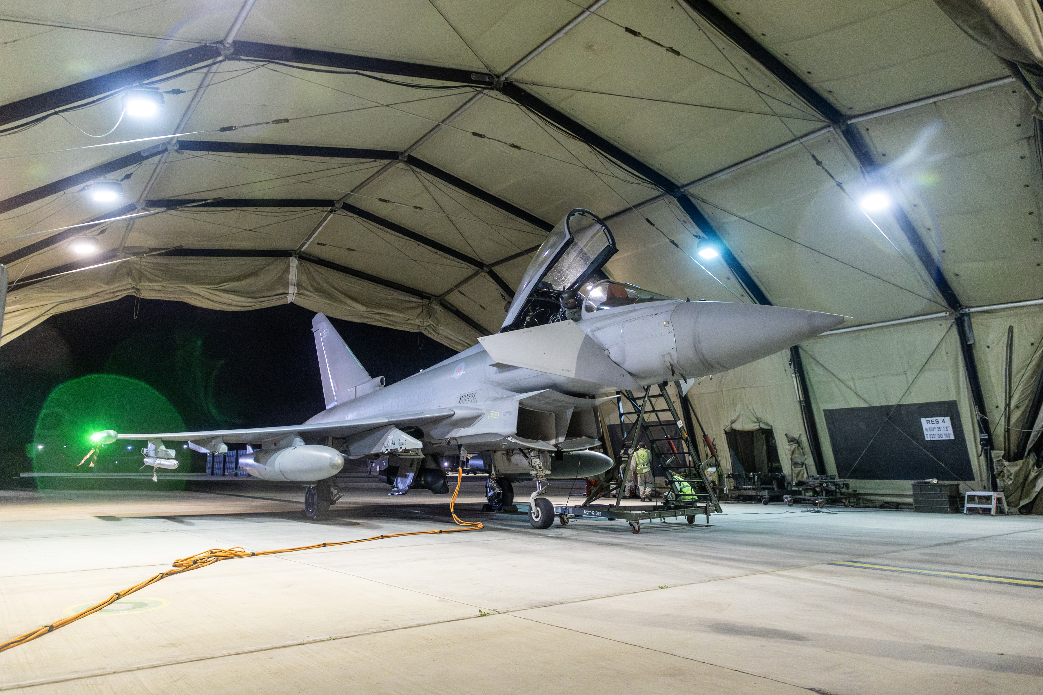 RAF Typhoon aircraft at RAF Akrotiri in Cyprus, after striking military targets in Yemen