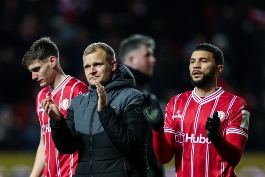 Liam Manning looks on after Bristol City's win