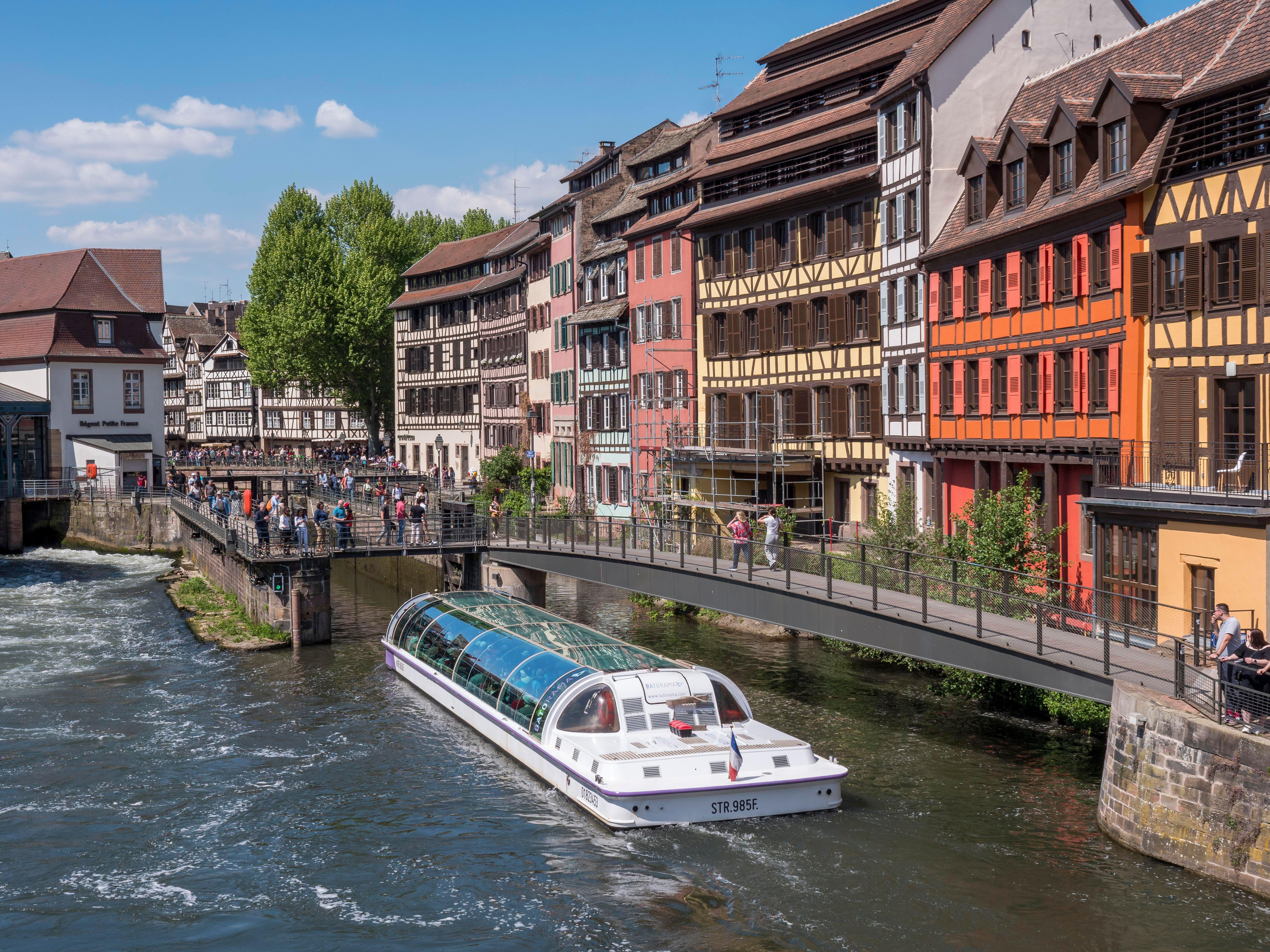 Lock bridge and excursion boat in Strasbourg