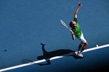 Daniil Medvedev serves in the second set.