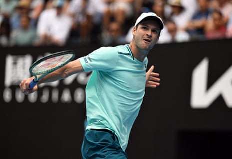 Hubert Hurkacz reacts after winning a point.