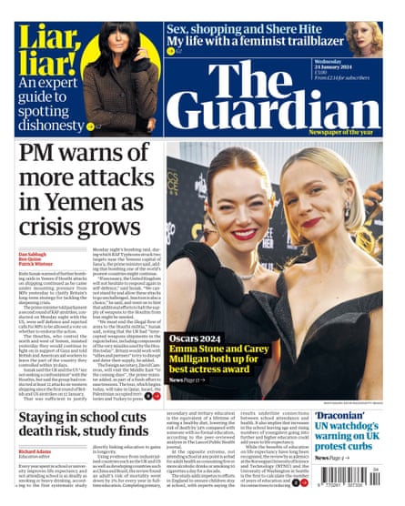 Guardian front page, Wednesday 24 January 2023