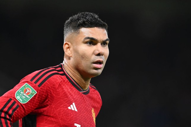 Casemiro of Manchester United looks on during the Carabao Cup Fourth Round match between Manchester United and Newcastle United at Old Trafford on November 01, 2023.