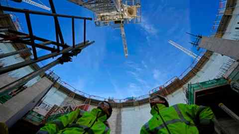 Workers at the construction site of the Hinkley Point C nuclear power plant