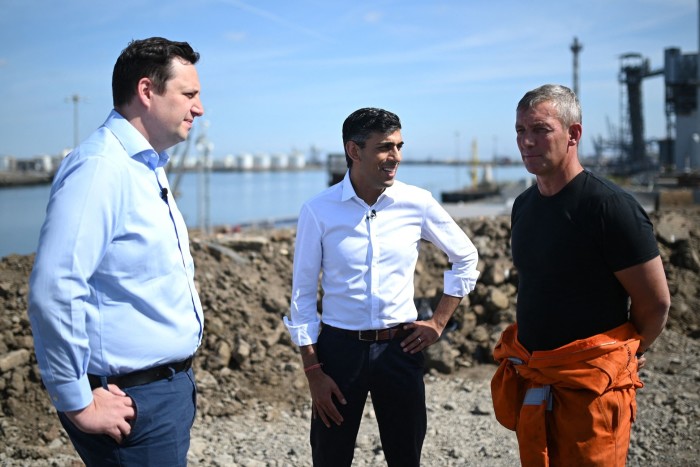 Tees Valley mayor Ben Houchen, left, with Prime Minister Rishi Sunak, centre,  and developer Martin Corney on a visit to the Teesworks site