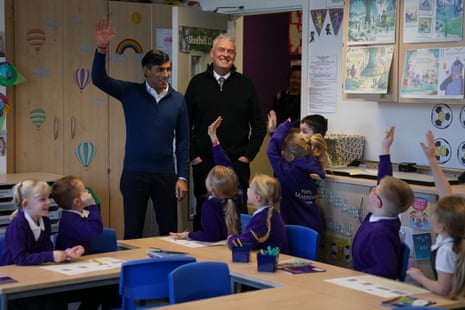 Rishi Sunak and Lee Anderson (right) visting a school in Anderson’s Ashfield constituency earlier this month.