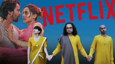 Mmontage consisting of Netflix logo and stills from Haseen Dillruba and Sacred Games