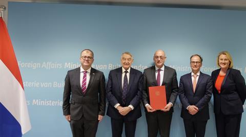 P10Lord Bellamy (second from left) with Secretary-General of the Hague Conference (HCCH), Dr Christophe Bernasconi, as well as the Deputy British Ambassador to the Netherlands, Keith Allan, and other members and officials from the Dutch Ministry of F24518