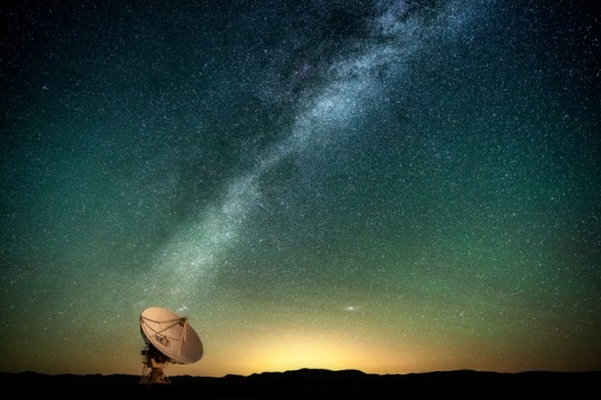 The Milky Way over a radio telescope at the Karl G. Jansky Very Large Array National Radio Astronomy Observatory in New Mexico