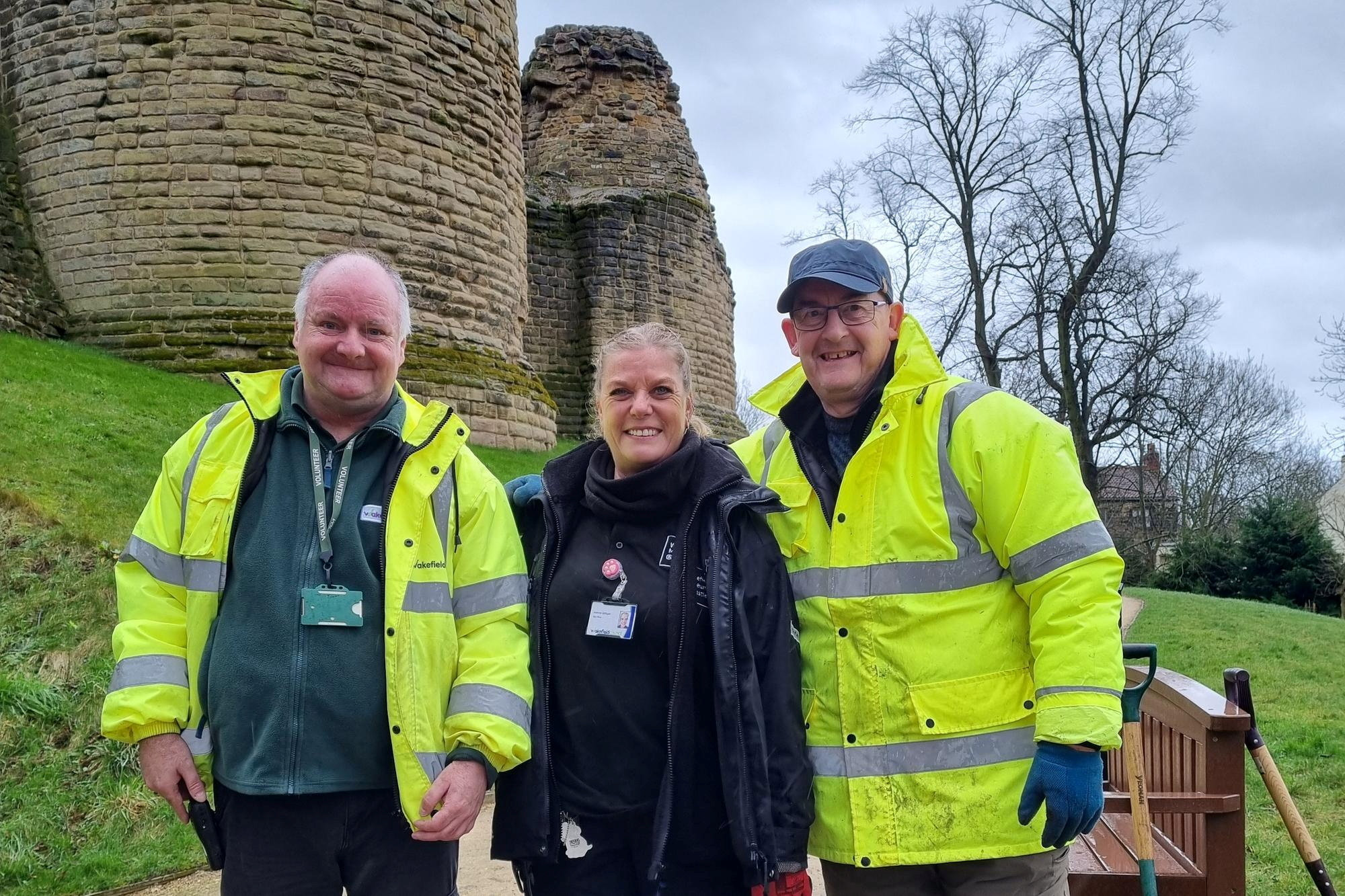 Joe Gilligan (centre) and Peter Collier (right) at Pontefract Castle