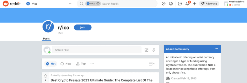 Reddit crypto presale page