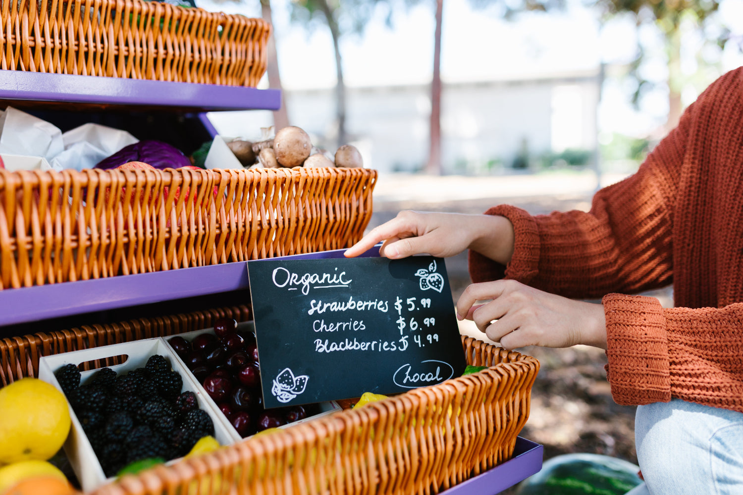 A fruit stall at a farmers market