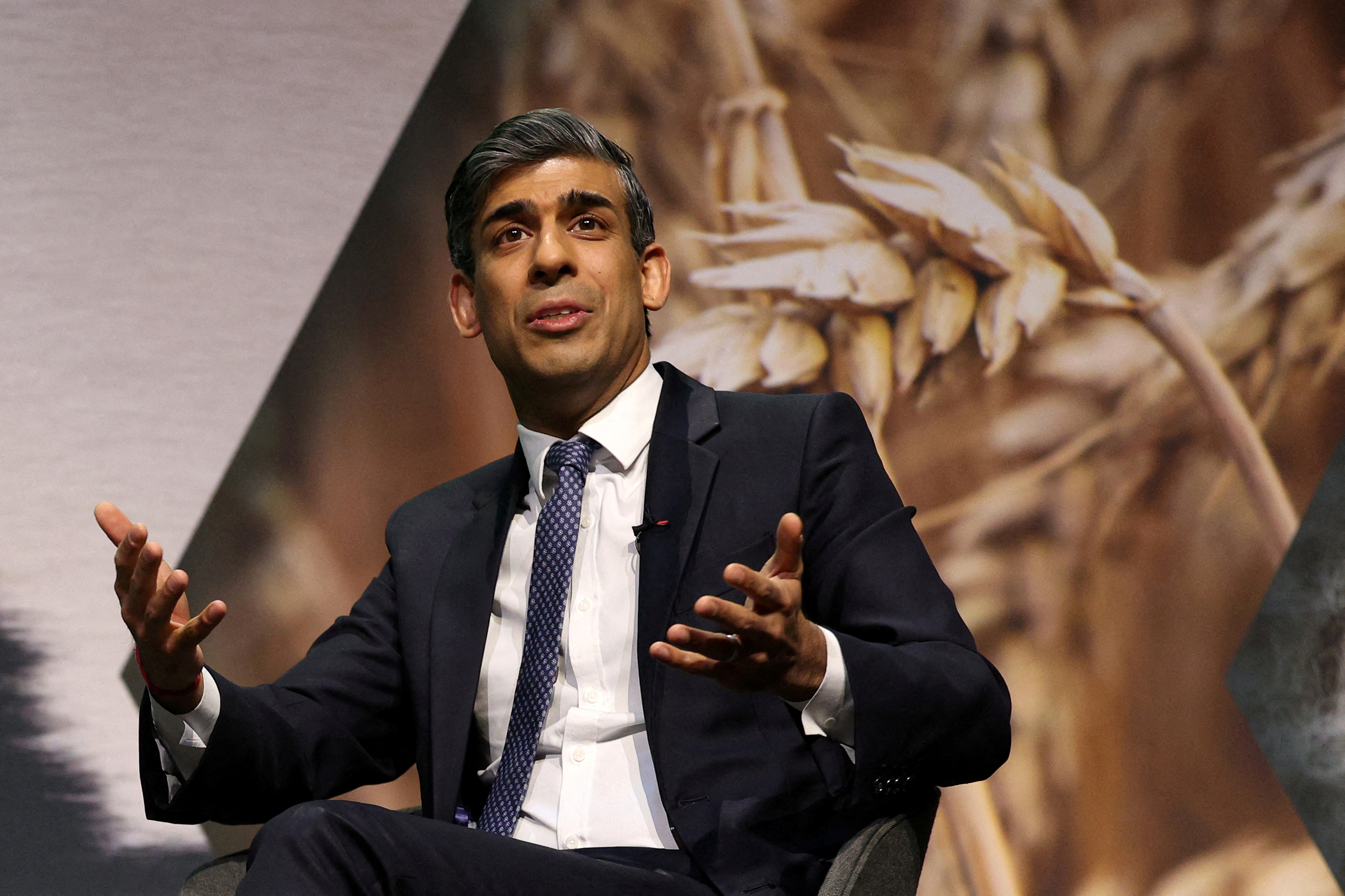 Prime Minister Rishi Sunak speaks during a Q&A session with National Farmers’ Union (NFU) President Minette Batters