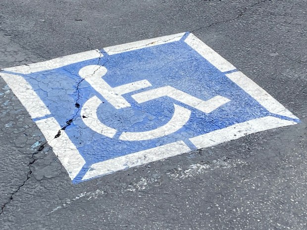 A parking spot for the disabled is seen Sunday, Feb. 4, 2024, in a Riverside parking lot. (Photo by Mark Acosta, The Press-Enterprise/SCNG)