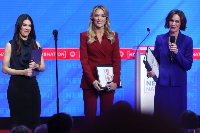 Washington Free Beacon editor Eliana Johnson, former Fox News host Megyn Kelly and Elizabeth Vargas of NewsNation before a primary debate last December