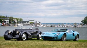 A 1937 Alfa Romeo 8C 2900 B (left) and a 1965 Ford GT40 Mk I (right) won Best of Show in the Concours d'Elegance and Concours de Sport categories, respectively, at the 2023 Greenwich Concours.