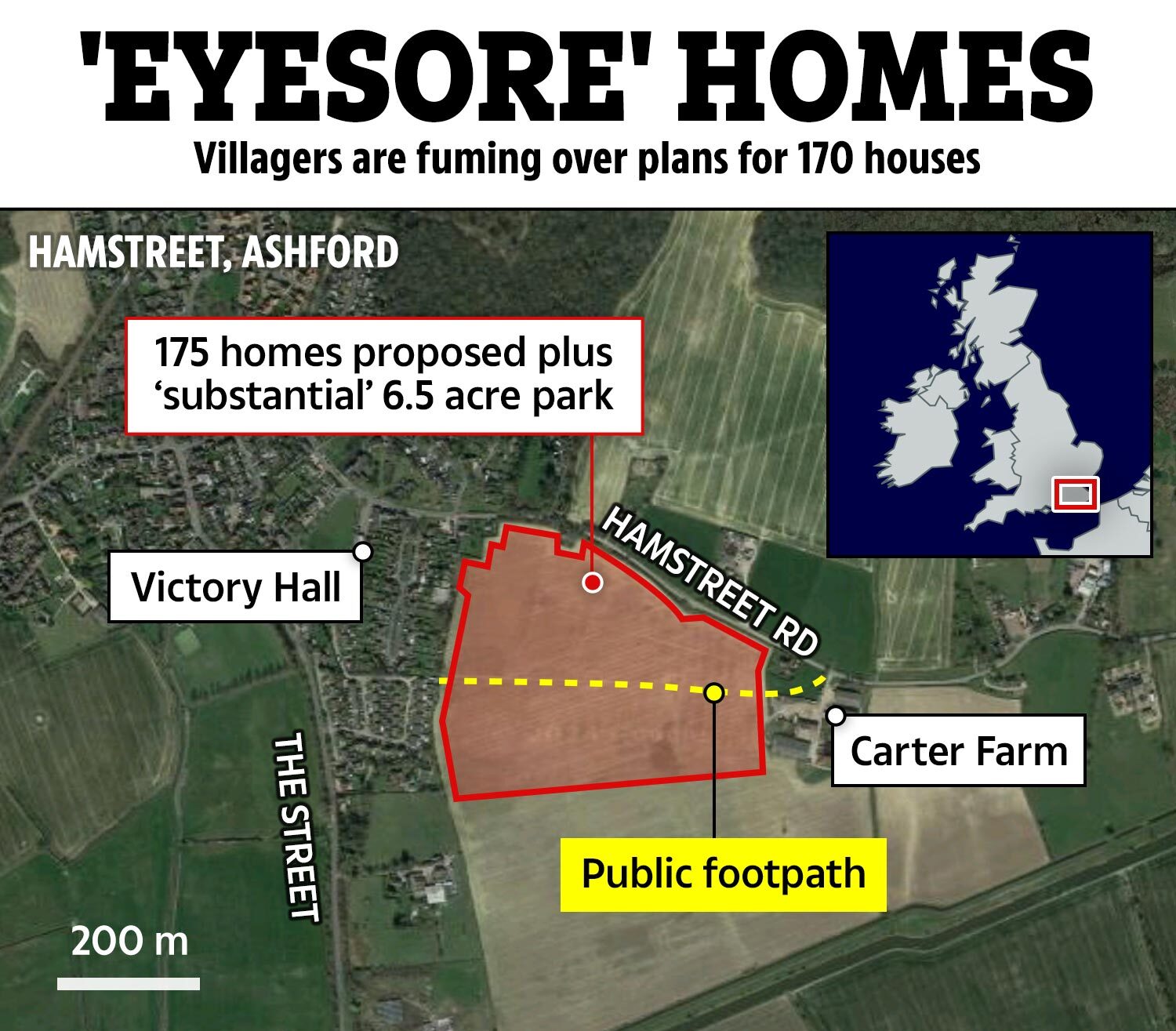 A map of the planned housing estate near Ashford in Kent