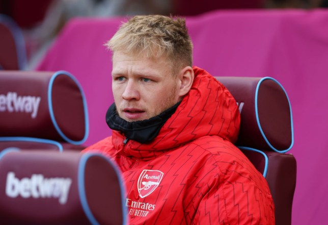 Aaron Ramsdale looks on from the bench prior to the Premier League match between West Ham and Arsenal