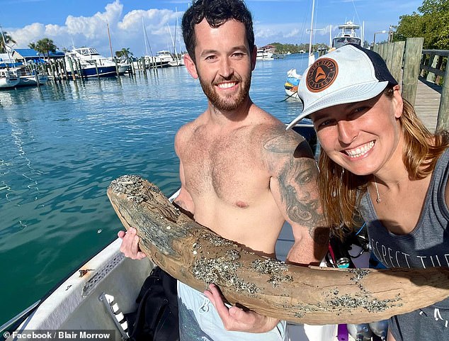 Alex Lundberg (left) was diving with his friend, Blair Morrow (right) near Venice Beach when he discovered a four-foot mastodon tusk