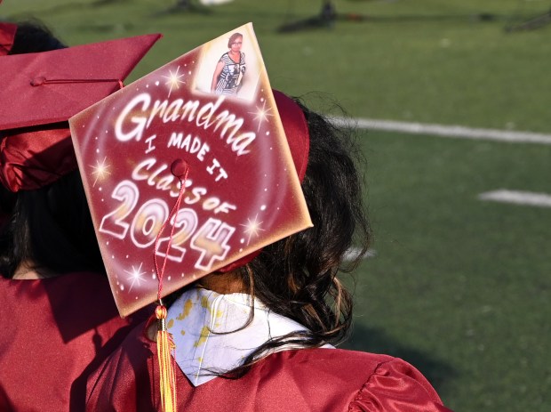 Ashanti Montgomery’s decorated cap honors her grandmother during the San...