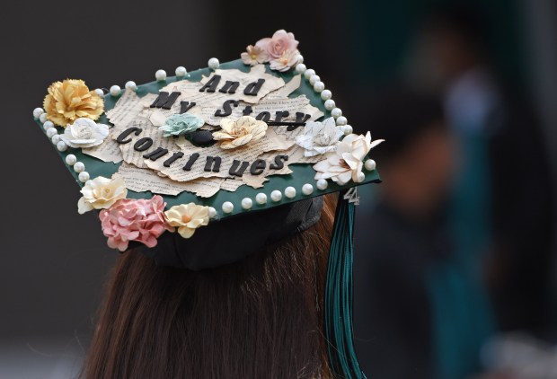 Elycia Mercado’s decorated cap during Canyon Springs High School commencement...