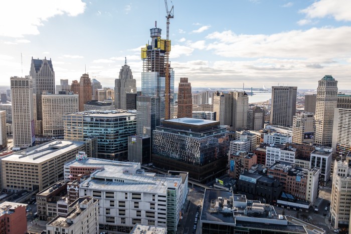 Construction work takes place on the Hudson’s site