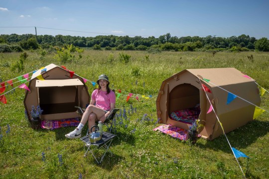 Two of the cardboard tents