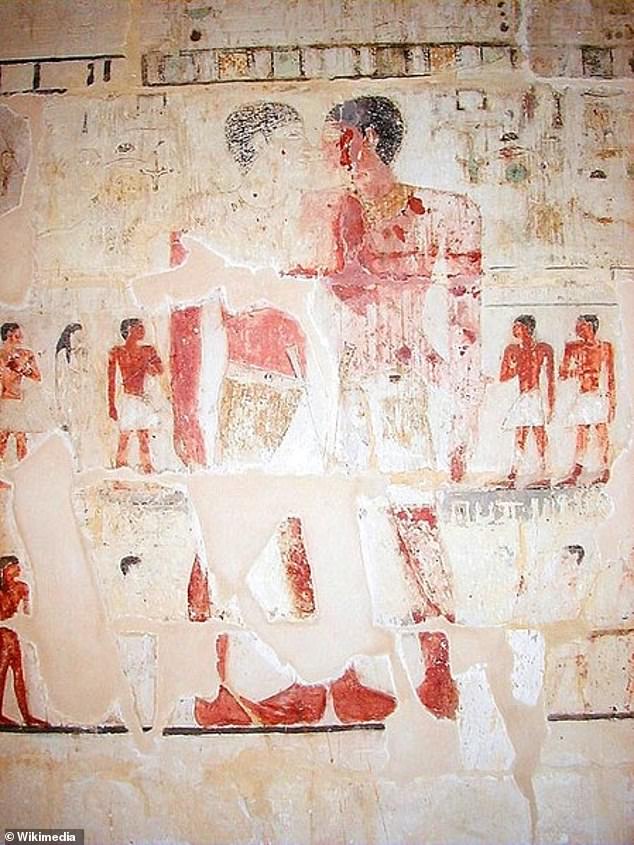 An image showed Niankhkhnum and Khnumhotep touching noses - a form of kissing - indicated the pair could have been romantically involved (pictured)