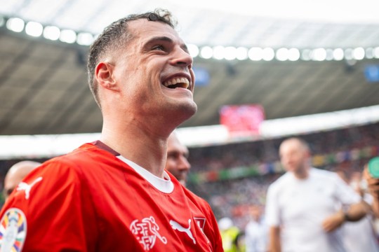 Granit Xhaka of Switzerland celebrates after the win over Italy at Euro 2024