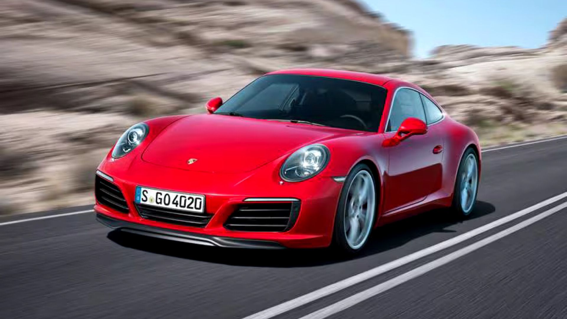 2019 Porsche 911 In red Posing on mountain road