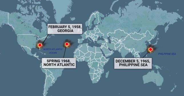 Map showing location of the lost bombs