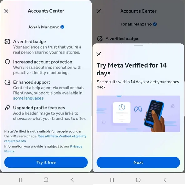 Meta Verified offer