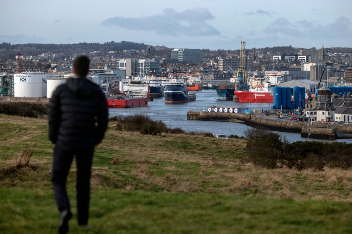 Aberdeen harbour with boats supplying the oil rigs and the oil industry