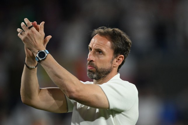 Gareth Southgate of England celebrates at the end of the UEFA EURO 2024 Group C match between England and Slovenia at Cologne Stadium in Cologne, Germany