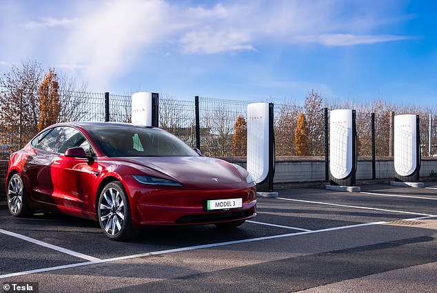 This is the facelifted version of Tesla's Model 3, which is now available in the UK with prices from £39,990. The Long-Range version I took costs from £49,990