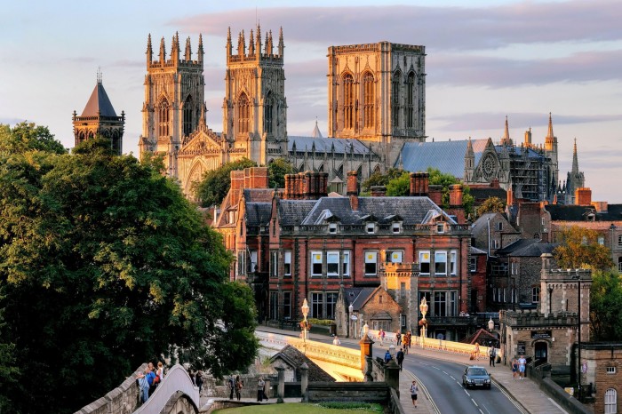 View of the medieval wall and cathedral of York