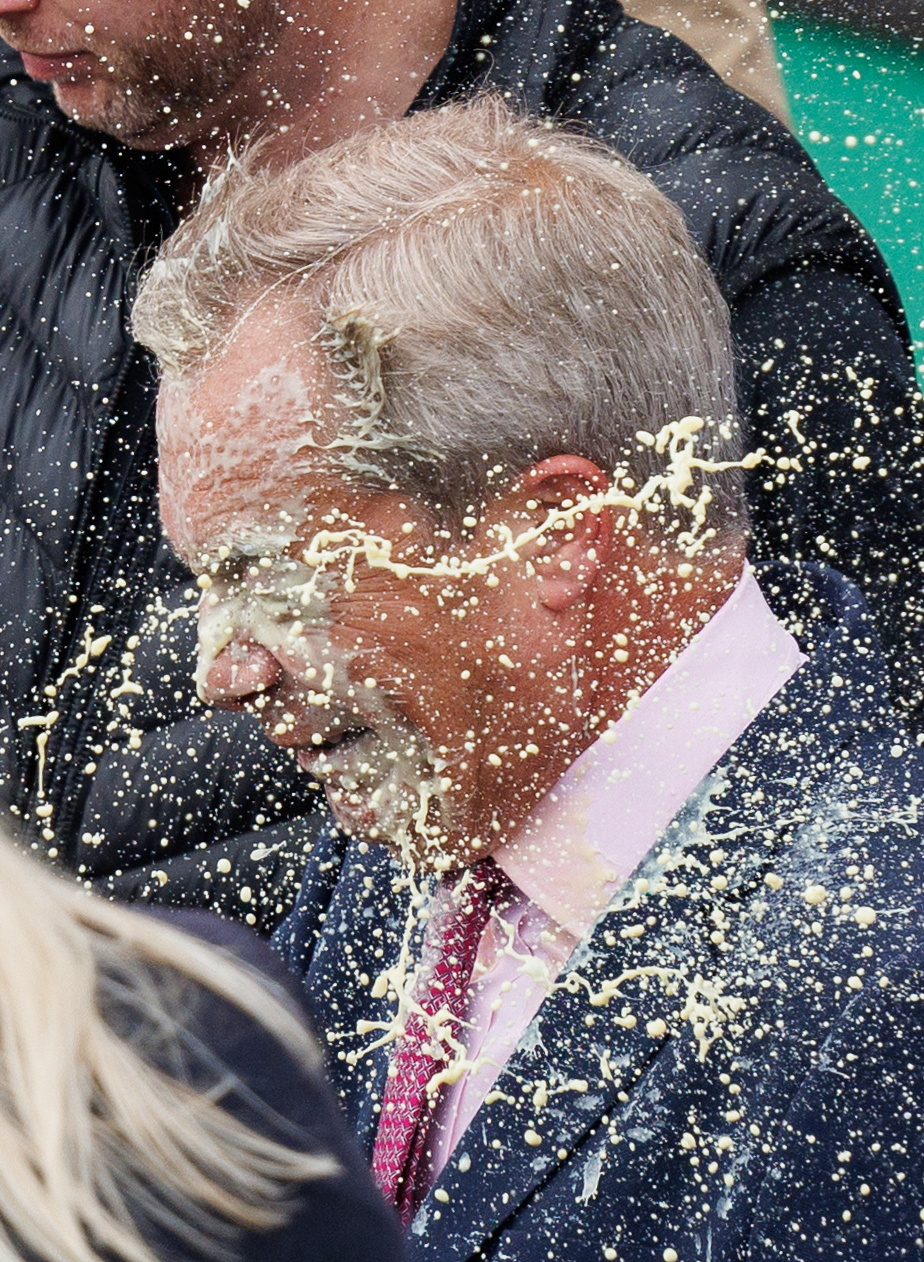 Nigel Farage got drenched with a milkshake