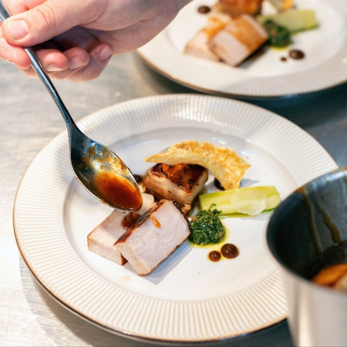 Slow-cooked osso bucco, rarebit dauphinoise and dressed greens at Tesco food development centre