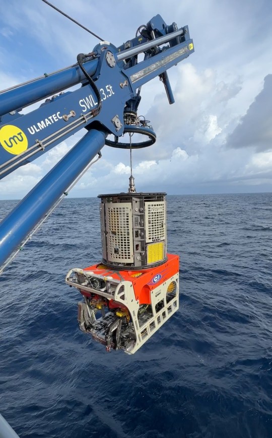 A ROV is lowered into the sea