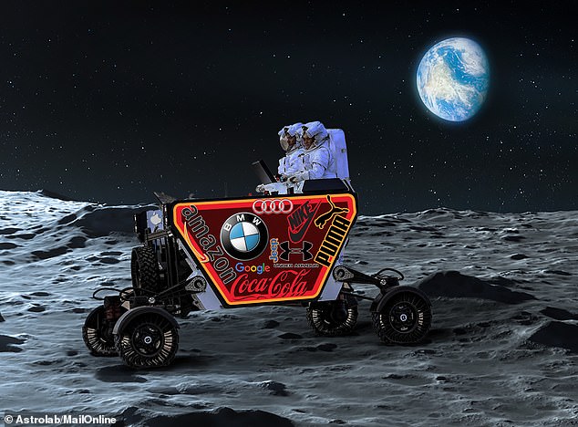 Astrolab is aiming to send its 'Flex' rover to the moon in 2026. Ads could potentially be displayed on the side of the buggy, which has been designed to transport humans and materials around the moon (MailOnline's impression)