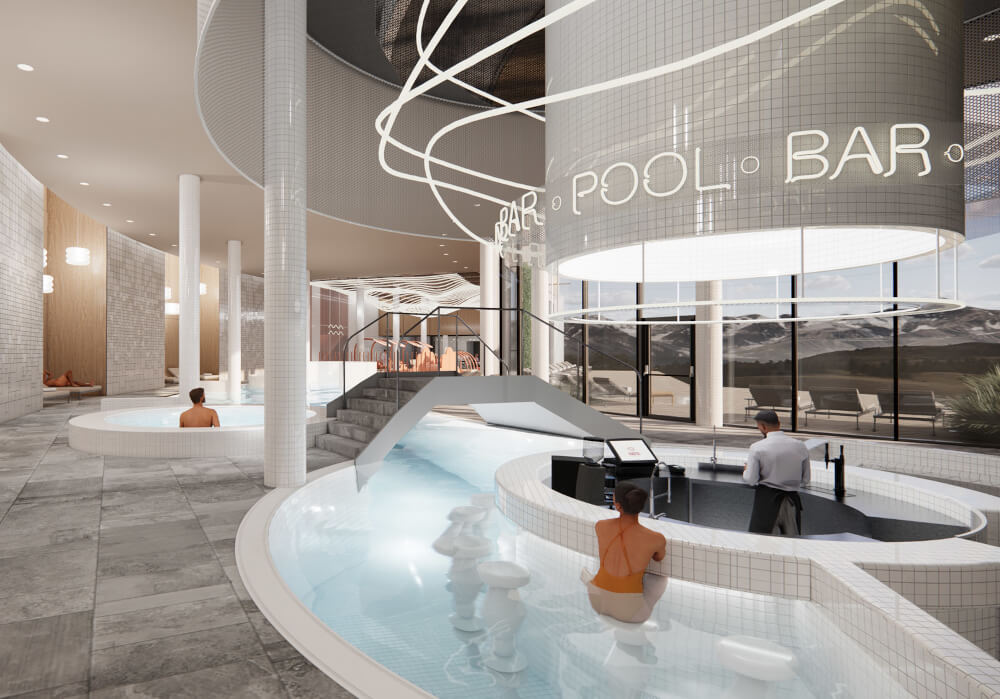 Pools, spas and bars will all be on-site