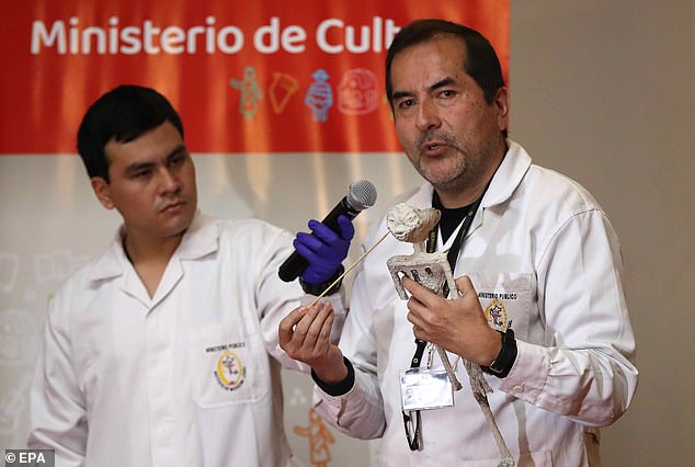 This past January - after two mummies were seized by Peruvian customs - Flavio Estrada (right), a forensic archaeologist with Peru's Institute of Legal Medicine and Forensic Sciences of Lima, said that the alien bodies are 'dolls' made of animal parts