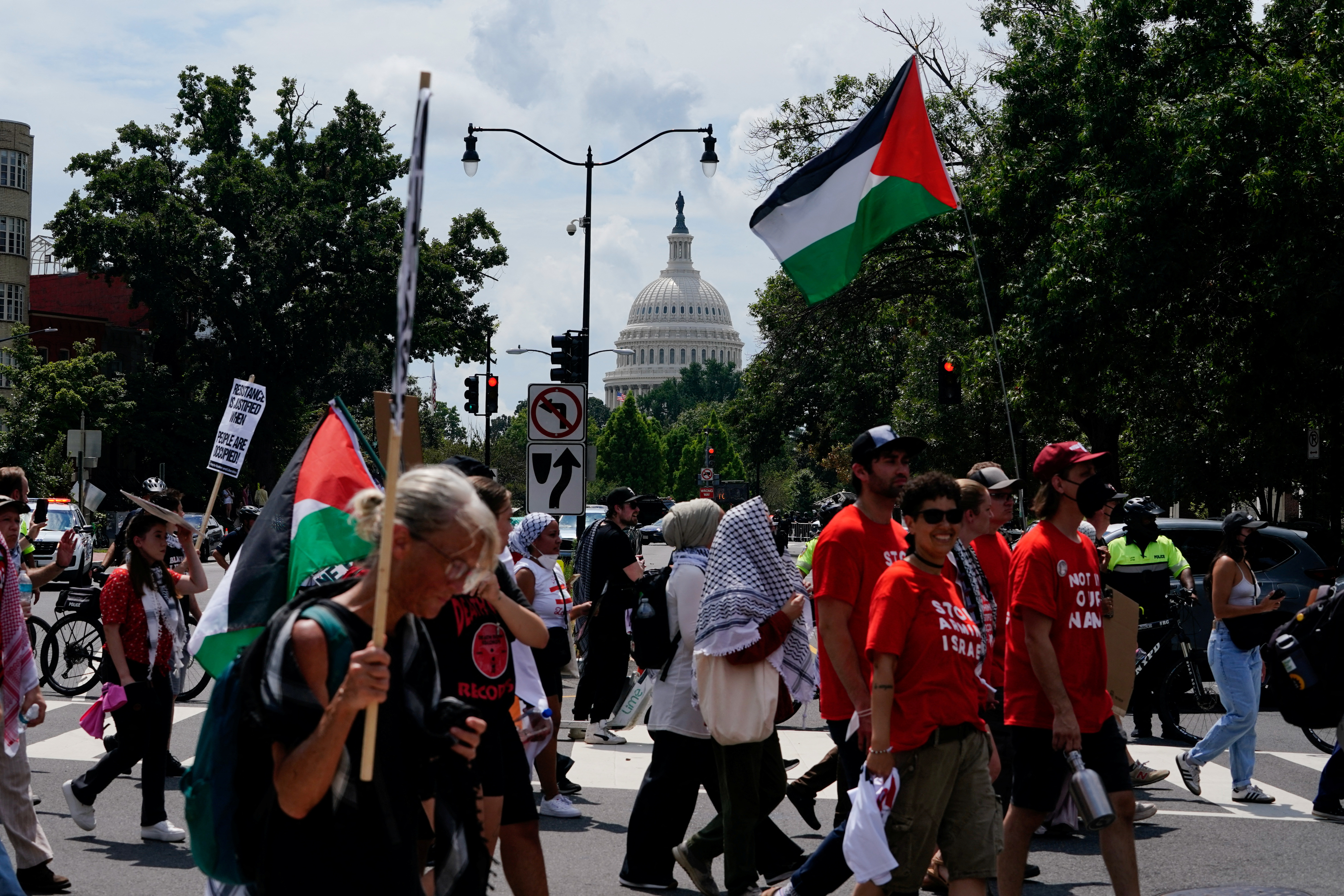 Thousands of protestors marched outside of the US Capitol