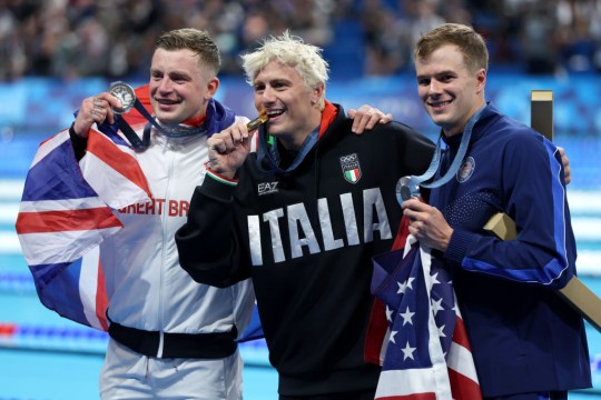 Adam Peaty, Italy's Nicolo Martinenghi, and United States swimmer Nic Fink