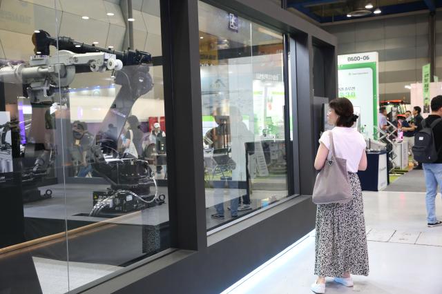 A slaughter robot demonstrates at the Agri  Food Tech Start-up Rising Expo 2024 AFRO 2024 held at COEX in Seoul on July 25 2024 AJU PRESS Han Jun-gu