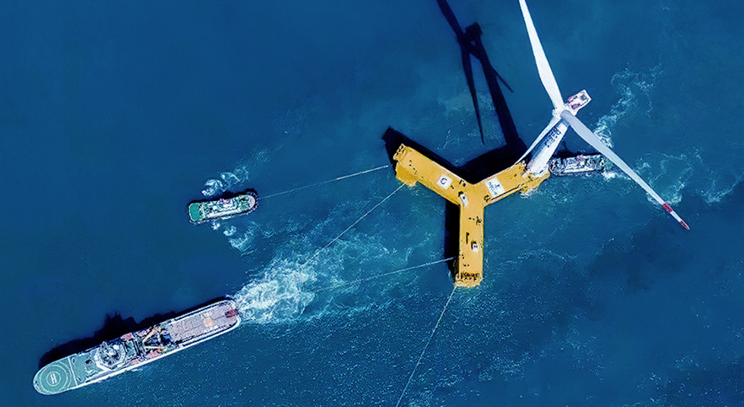 Ship transporting turbine platform to its power-generating site in ocean